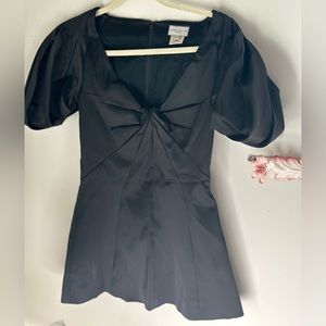 Karen Mullen Satin Couture Puffy Sleeve Fitted Top